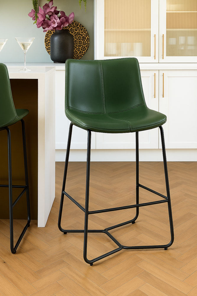 Lot de 2 tabourets de bar verts avec cadre en métal