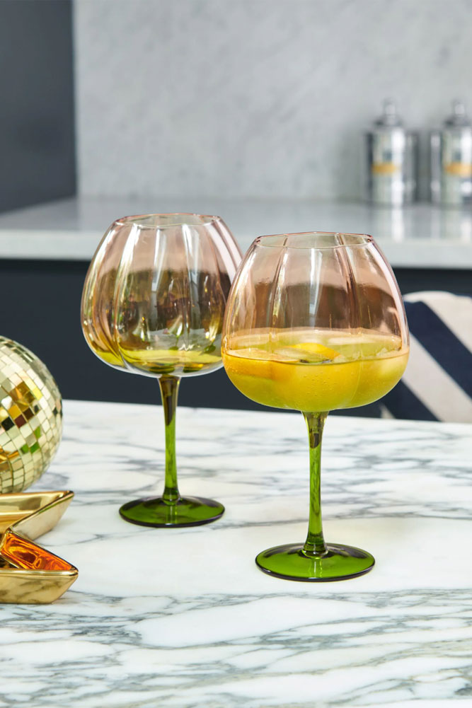 Lot de 2 verres à gin rose et vert