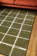 Tapis Albany Grid couleur olive - Disponible en 3 tailles