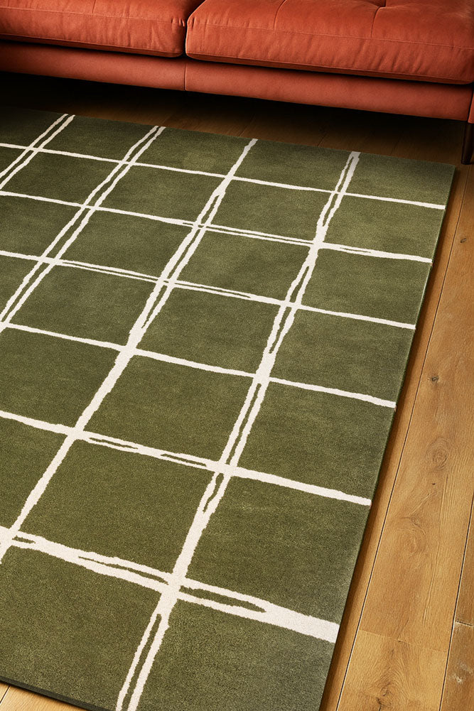 Tapis Albany Grid couleur olive - Disponible en 3 tailles