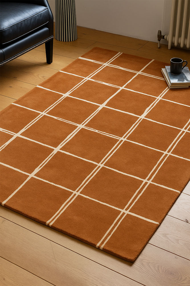 Tapis Albany Grid couleur rouille - Disponible en 3 tailles