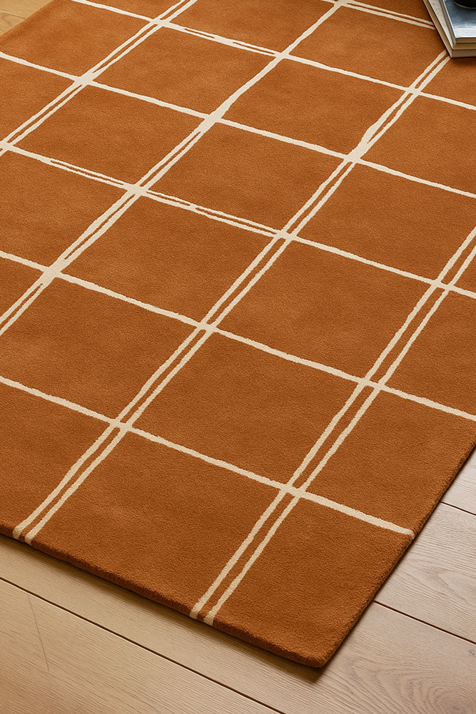 Tapis Albany Grid couleur rouille - Disponible en 3 tailles