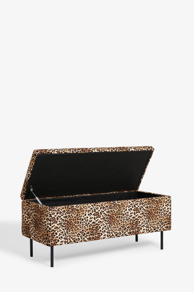Banc de rangement ottoman en velours imprimé léopard