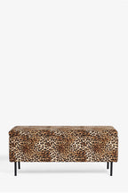 Banc de rangement ottoman en velours imprimé léopard