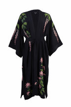 Kimono noir Glycine et chrysanthèmes - Disponible en 2 longueurs