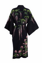 Kimono noir Glycine et chrysanthèmes - Disponible en 2 longueurs