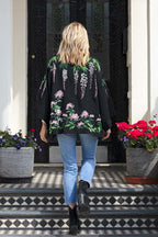 Kimono noir Glycine et chrysanthèmes - Disponible en 2 longueurs